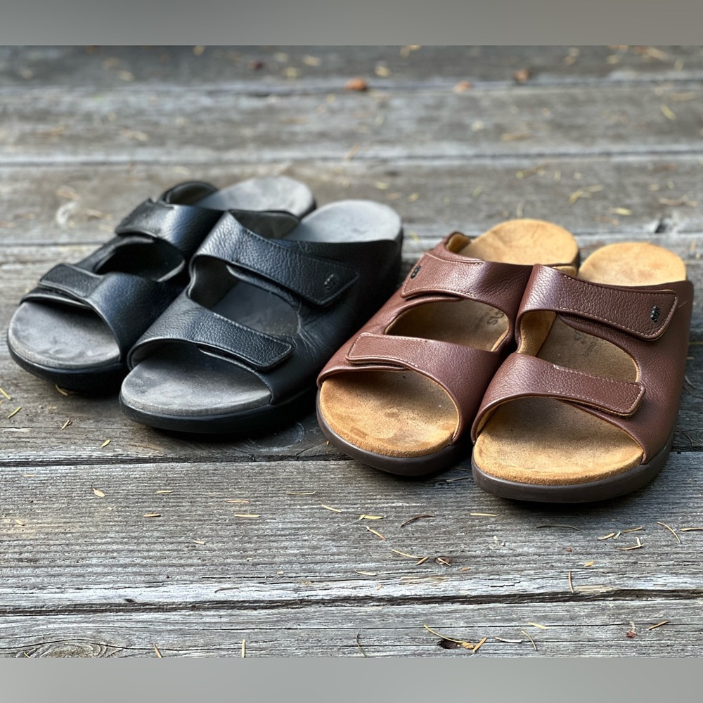 SAS 2 Pair mens Encore TriPad Comfort USA Size 12 Blk & Brn Leather Sandals